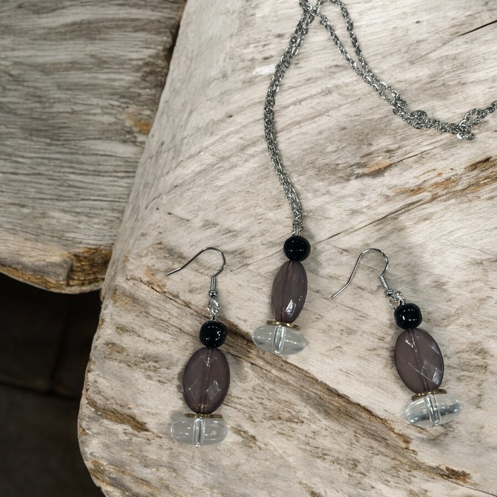 Artisan Purple and Black Beaded Earrings